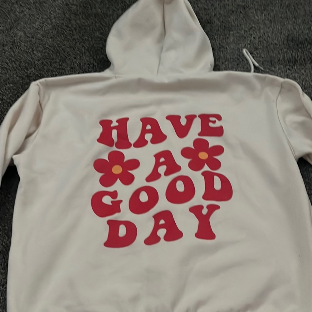 Cream Hoodie with Red Floral Print